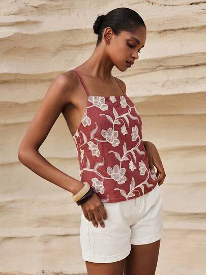 MAIJA Vacation Boho Ruffle Trim V-Neck Sleeveless Cami Top Summer Fall Festival Back To School Going Out Vacation Casual