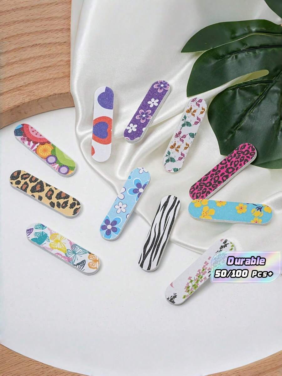 50 PCS Mixed Color Manicure Tools, Colorful Leopard Print 7-Sided Polishing Nail Files, Nail Edge Files, Sanding Shaping Polishing Strips, Suitable For Beginners And Nail Salons. - Multicolor - View 1