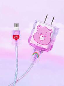 SHEIN X Care Bears Data Cable Protector, Suitable For IPhone Charger,3- Piece Set Of Mobile Phone Cable Protectors, Charger Protector (Excluding Data Cable) - Baby Pink - View 2