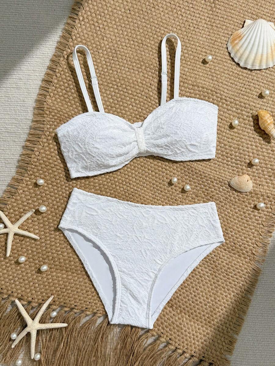 SHEIN 女孩時尚極簡杏色比基尼套裝,海星裝飾,適合度假、海灘、游泳 - 彩色 - 查看 1