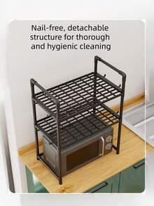 Estantería de almacenamiento de cocina multicapa (1 pieza) - Estantería de almacenamiento para horno microondas, estantería de almacenamiento ajustable con ganchos, estantería de almacenamiento de cocina, estantería de almacenamiento multifuncional, estantería de especias reforzada con barandillas y ganchos, adecuada para el almacenamiento diario en cocinas y apartamentos, y un regalo ideal para días festivos. - Multicolor - Ver 6