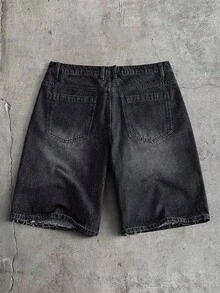AXEPEAK Men's Letter Print Pocket Casual Denim Shorts - Black - View 3