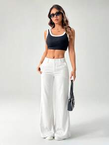 SHEIN PETITE New Style Autumn Winter Low-Waist Casual Personalized Suit Trousers - White - View 4