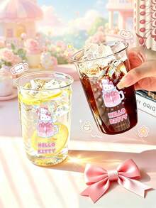HELLO KITTY AND FRIENDS | SHEIN 1個 Hello Kitty 透明玻璃隨行杯，可愛冬季雪花與飲品印花高硼矽耐熱飲水杯，日系可愛風咖啡杯女款，適合居家、辦公室及日常飲用 - 彩色 - 查看 3