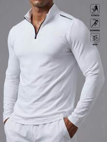 Acti Log Men's Casual Solid Color Stand Collar Slim Fit Sports Jacket, Gym - White - View 4