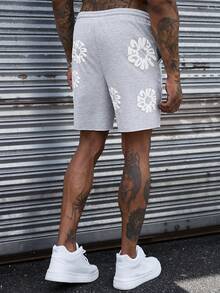 SLATEMANN Men's Drawstring Waist Letter Pattern Casual Versatile Daily Outing Shorts, Holiday - Grey - View 2
