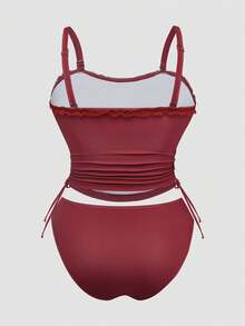 Sweetra Plus Size Women's Summer Beach Cherry Print Tankini Set - Red - View 2