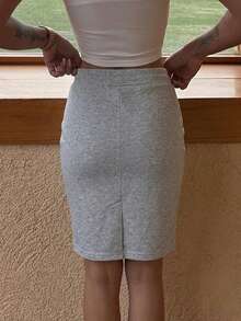 DAZY Rok Minimalis Slim Fit Wanita dengan Tali Serut Gaya Y2K - Grey - View 2