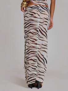 MUSERA Printed Low Rise Mesh Maxi Skirt Summer Holiday Vacation Beach Club Sexy Casual Festival Ibiza Elegant Obsidian - Multicolor - View 4