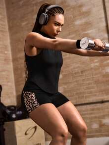Powerista Plus Size Women's Solid Color Zipper Front Vest Jacket Plus Size Plus Size Women's Casual Solid Color Loose Racerback Tank Top, Summer Gym Leggings Plus Size Workout Clothes Plus Size Athletic Wear Curve Active Wear Gym Tank Curve Gym Clothes Women Plus Size Gym Outfit For Women Curve Women's Fashionable Casual Contrast Color Elastic Tank Yoga Top - Black - View 7