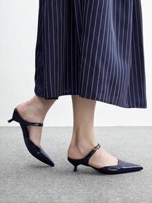 CUCCOO BIZCHIC Pointed Commuter Blue Kitten Heel Shoes Women Versatile Daily Work High Heel Slippers - Blue - View 5