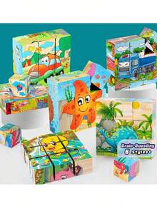 Wooden Block Puzzle Toddler 1-3-5 Years Kid Montessori Learning Games Educational Interactive Toys, Preschoolers Cube Puzzle - Multicolor - View 2