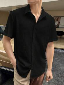 Manfinity Homme Men Drop Shoulder Button Front Shirt - Black - View 1