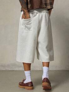 FRESIVO Men's Letter Applique Drawstring Waist Slant Pocket Shorts - Apricot - View 2