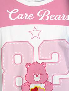 SHEIN X Care Bears 大尺碼女款數位熊圖案對比色圓領短袖T恤 - 白色 - 查看 4