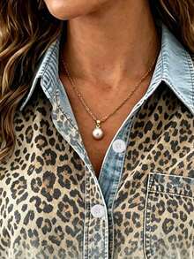 EMERY ROSE Women's Casual Printed Shirt, Summer New Blouse, Denim-Like Leopard Print Pattern, Suitable For Business, Shopping, Holidays, Short Sleeve Shirt - Multicolor - View 3