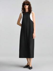 Ontre 2026SS Nuevo Estilo de Vacaciones Conjunto 2 en 1 para Mujer Colorblock Negro Profundo & Blanco Minimalista Elegante Urbano Moderno Versátil Ropa de Desplazamiento para Profesora Salida Vestido Largo Casual de Playa para Vacaciones de Verano Invitada de Boda Fiesta Reunión Vestido Elegante Línea A Diseño de Moda Fiesta de Té Cita Romántica Tela Cómoda Ajuste Holgado Best Seller - Negro - Ver 4