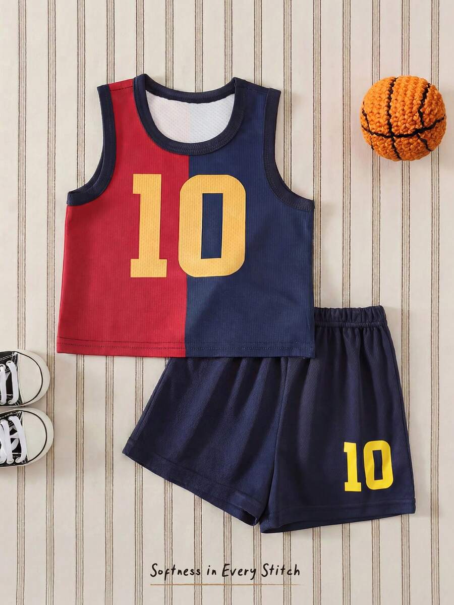 Cozy Pixies Bộ đồ thể thao 2 món cho bé trai/bé gái, áo thun không tay và quần short kẻ sọc đỏ xanh, phù hợp với đội Barcelona, thích hợp cho mùa xuân/hè, mặc trong nhà, ngoài trời, hàng ngày, chơi thể thao, dự tiệc, chụp ảnh, kỳ nghỉ, thi đấu. Bộ đồ 2 món dễ thương phối màu tương phản cho trẻ em, áo tank top và quần short, thích hợp cho mùa xuân/hè. - Nhiều màu - Xem 1