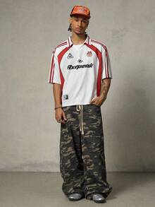 FRESIVO Men's Summer Casual Contrast Color Letter Print Short Sleeve Polo Shirt - White - View 1