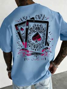 Manfinity Dauomo Men's Plus Size Summer Casual Card Print T-Shirt - Multicolor - View 1