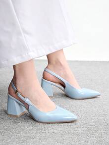 CUCCOO BIZCHIC 女款時尚高跟鞋，扣環粗跟 PU 全球四季通勤優雅百搭 節慶度假辦公室戶外日常 - 淺藍色 - 查看 5