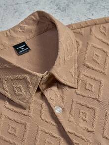 SLATEMANN Men's 2 Pieces Outfits Summer,Geometric Diamond-Textured Jacquard Short Sleeve Shirt & Shorts Set,Khaki Casual Resort Vacation Holiday Men Clothing - Maroon - View 8