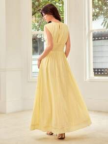 MOTF PREMIUM SPRING/SUMMER WOMEN'S COTTON EMBROIDERY DRESS - Light Yellow - View 3