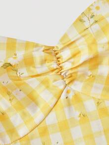 SHEIN MOD Women's Summer Casual Plaid & Ditsy Floral Mini Dress - Yellow - View 5