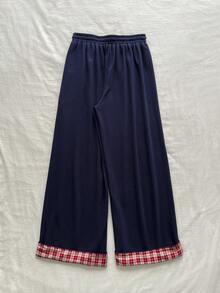 Attitoon Women's Casual Loose Plaid Patchwork Long Pants - Black - View 3