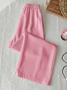 SHEIN Tween Girl Casual Minimalist Comfortable Mid-Rise Straight Leg Versatile Long Pants - Pink - View 2