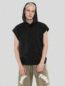 FORM&CHAOS Men's Summer Loose Fit Hooded Sleeveless Air Layer Tank Top Gym Black Street Wear - Dark Grey - View 4