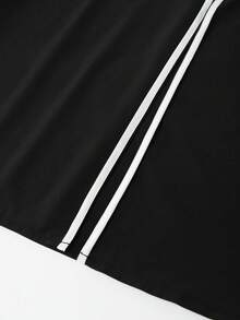 SHEIN CURVE+ Plus Size Women's Commuter Fashion Color Block Design Black & White Split Straight Leg Pants - Black and White - View 5