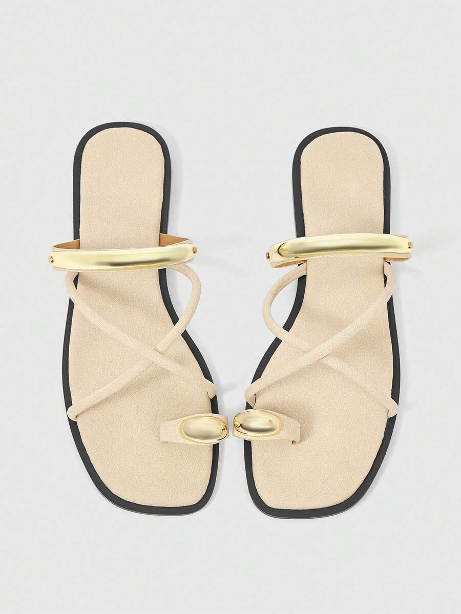 Sleekvia Sandal Jepit Luar Ruangan Wanita Nyaman, Tahan Aus, Serbaguna, Terbuat dari Logam, Cocok untuk Musim Panas - Bulu domba - Aprikot - View 1