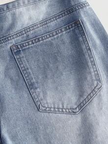 ROMWE MEN Shorts vaqueros holgados para hombre con parches de strass brillantes y contraste de color - Lavado ligero - Ver 6