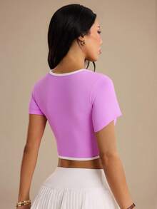 Dewbera Dewbera Seamless Sports T-Shirt, Women's Sports Tank Top, Sports T-Shirt, White Sexy Sporty Cute, Sports Short Sleeve Gym Summer - Pink - View 2