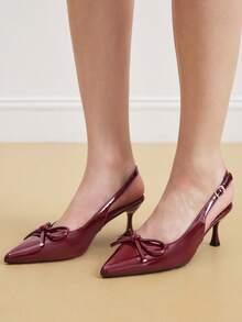Eladyva Women's Pointed Toe Butterfly Knot Sandals, 7cm High Heel Roman Style Kitten Heel Shoes, Fairy Elastic Buckle Closure High Heels - Burgundy - View 3