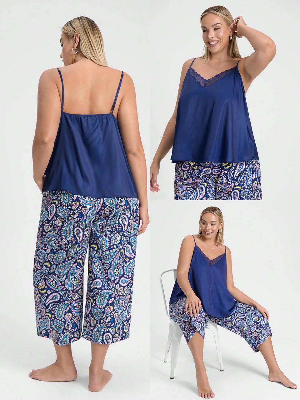 Plus Size Summer Navy Paisley Pajama Set