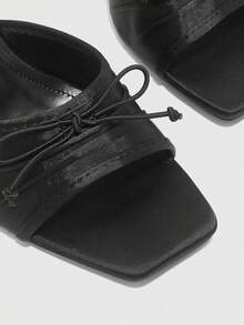 CUCCOO BIZCHIC Elegant Square Toe Bow Elegant Open-Toed Heel Commuter Versatile Slippers Summer - Black - View 7