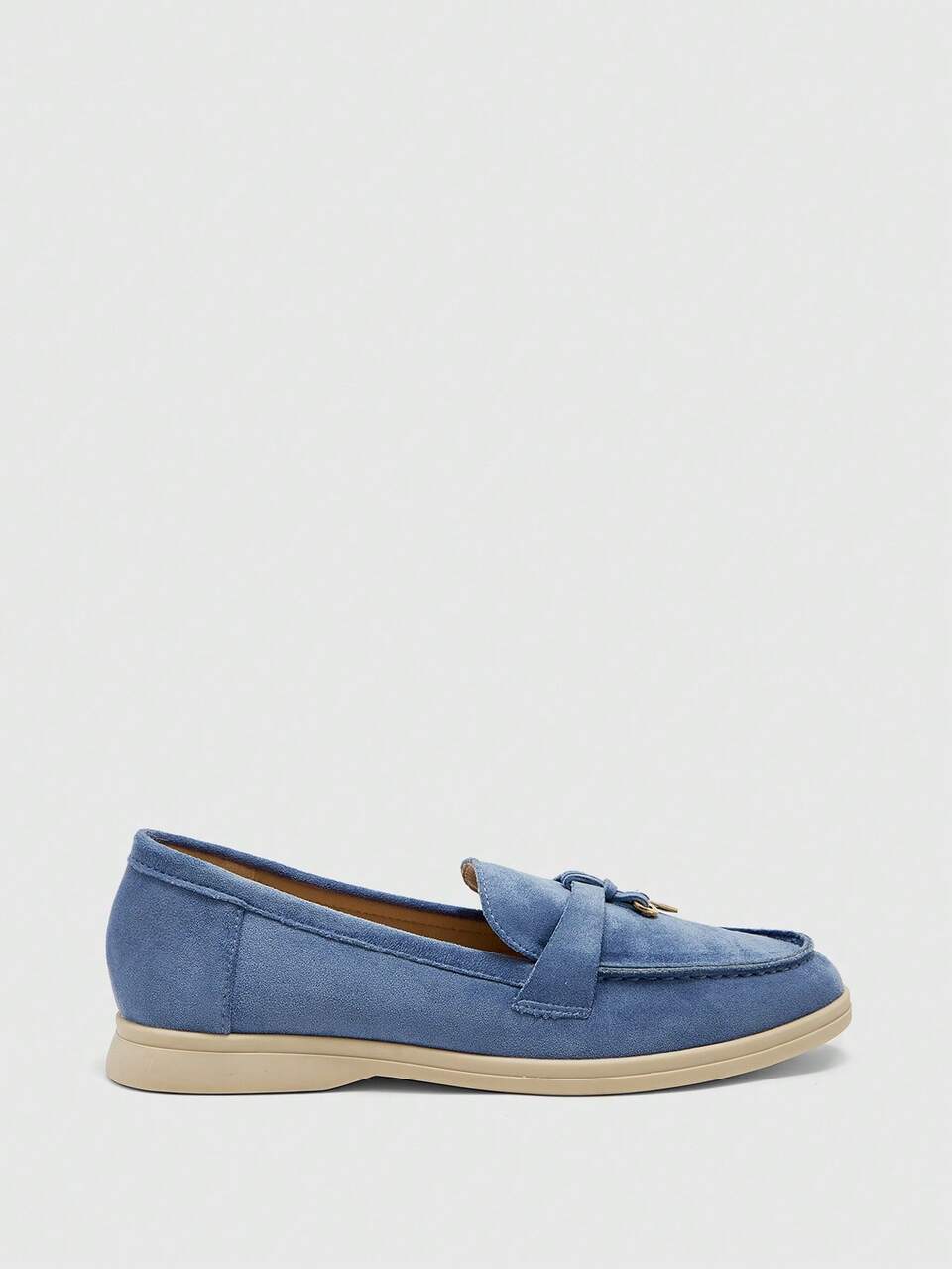 CUCCOO BIZCHIC Women's Round Toe Flat Bottom Blue Suede Comfortable Commuting Women's Flat Shoes Loafers Are Suitable For Outdoor Vacation Shopping And Work, Daily Versatile Flat Women's Shoes