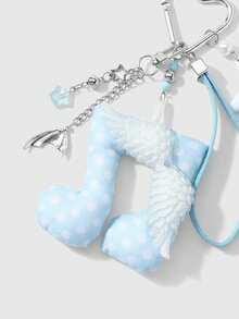 ROMWE Anime 1 Gantungan Kunci DIY, Liontin Tas, Hadiah Liburan untuk Anak Perempuan, dengan Sayap Kulit Biru dan Putih Dua Dimensi yang Segar, Hiasan Berlian Imitasi, Pita, dan Polkadot Bintang - Biru dan Putih -13 - View 11