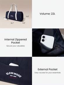 GLOWMODE Large 22L Water-Resistant GlowCarry Varsity Convertible Shoulder Crossbody Tote Bag With Interior Zipper Pocket Daily Casual Active - Navy Blue - View 4