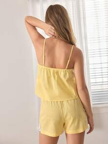 Ocili 100%纯棉提花刺绣柔软舒适吊带睡衣套装（女士款） - 黃色 - 查看 3