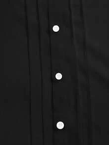 SHEIN Tween Boy Pleated Single-Breasted Short Sleeve Shirt For Casual Outings - Black - View 5