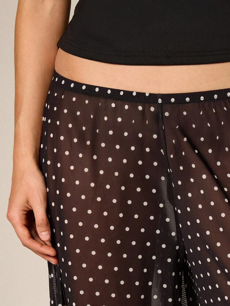 AiiRZ Polka Dot Mesh Balloon Leg Palazzo Trousers With Elastic Waist Summer High Rise Wide Leg Flowy Casual Pants