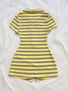 Soleia Women's Striped Button-Up Half-Placket Short Sleeve Casual Romper - Multicolor - View 4
