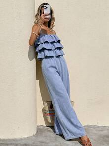 Serisse Damen Sommer Rüschen Träger Denim Jumpsuit Sommer Festival Kostüm Pendeln Urlaub Abschluss Chic Y2K Süß Streetwear Coquette Party Hochzeit Elegant Business Casual Frau Business Strand Abschluss Ausgehen Geburtstag - Blau - Übersicht 8