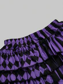 ROMWE Goth 女款撞色百褶休閒百搭日常出遊短褲 - 紫色 - 查看 3