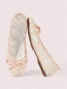 CUCCOO DOLLMOD Women's Shoes, Fashionable Flower Embroidered Lace Mesh Ballet Shoes, Flats, Sweet, Cute And Gentle Wear - Pink Butterfly - View 1