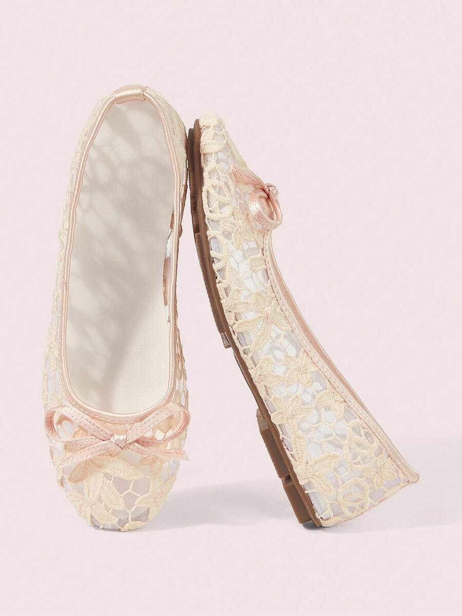 CUCCOO DOLLMOD Women's Shoes, Fashionable Flower Embroidered Lace Mesh Ballet Shoes, Flats, Sweet, Cute And Gentle Wear - Pink Butterfly - View 1