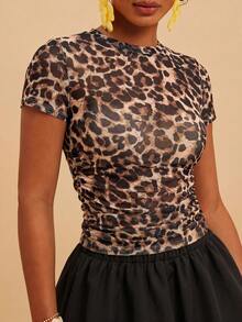 Travachic Women's Summer Fashion Leopard Print Top Club Night Beige Sexy - Multicolor - View 8